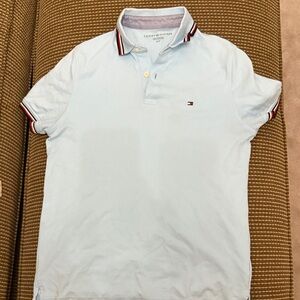 EUC Tommy Hilfiger Sky Blue Polo with Striped Collar size small
